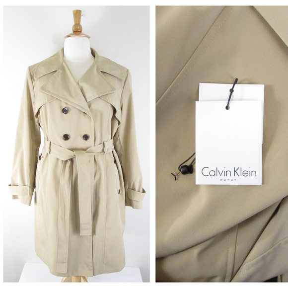 Calvin Klein Jackets & Blazers - SOLDCalvin Klein Sz Khaki Belted Trench Coat NEW